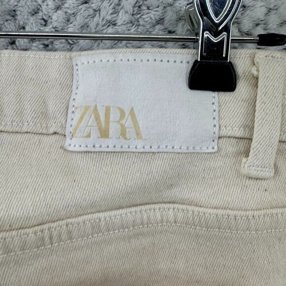 Zara Jeans Women 4 Cream Light Wash High Rise Straight Leg Cropped Denim Stretch - Picture 10 of 15